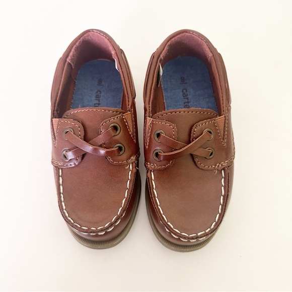 Carter's Toddler Boy Slip-On Faux Leather Baux Boat Shoes Brown 8 - Picture 3 of 9